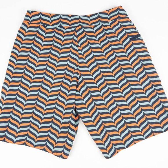 Patagonia Wavefarer Board Shorts Men's 34 Orange Blue Wavy Print Unlined Beach - Picture 3 of 11